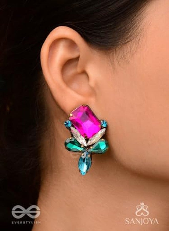 SANJOYA by EVERSTYLISH Embroidered Earrings for Women | Multicolor Stone & Crystal Stud Earrings | Ethnic Jewelry for Weddings, Festivals & Special Occasions - Image 3