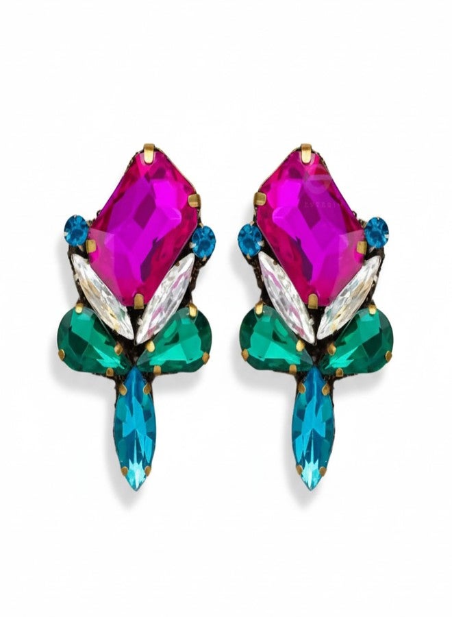 SANJOYA by EVERSTYLISH Embroidered Earrings for Women | Multicolor Stone & Crystal Stud Earrings | Ethnic Jewelry for Weddings, Festivals & Special Occasions - Image 2