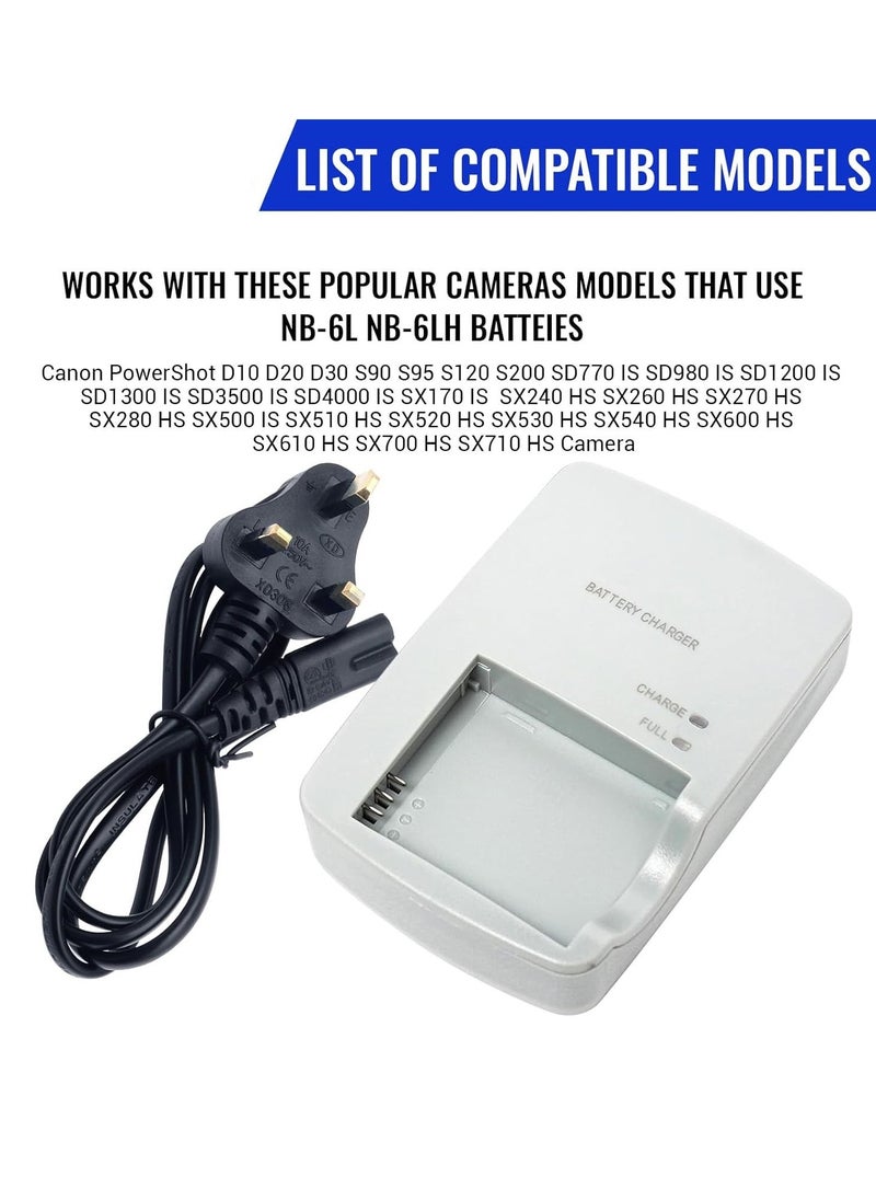 GUDOO - CB-2LY CB-2LYE Charger for Canon NB-6L NB-6LH Battery PowerShot D10 D20 D30 SD770 IS SD980 SD1200 SD1300 SD3500 SD4000 SX170 SX240 IS SX260 SX500 SX510 HS S90 S95 S120 S200 SX510 IXUS 300 HS - Image 1