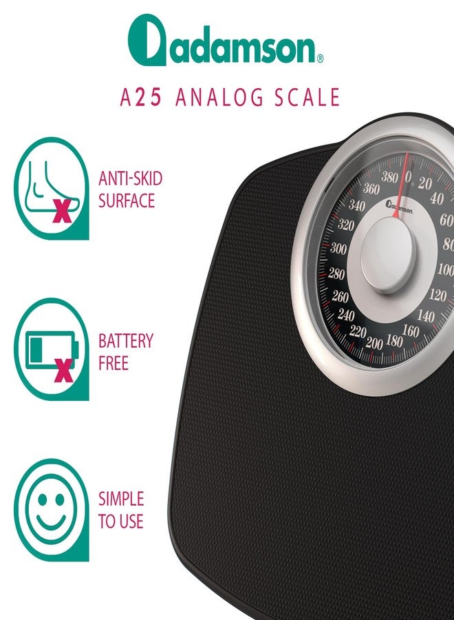 Adamson A25 Scales for Body Weight - Up to 400 LB - New Version - 5.3" Dial on 12.4" x 10.2" Platform - Anti-Skid Rubber Surface - High Precision Bathroom Scale Analog - Durable with 20-Year Assurance - Image 3