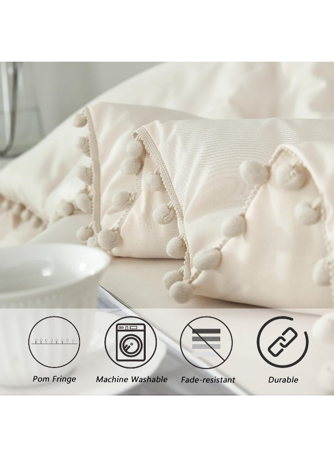 Generic PERFEMET Beige Bed in A Bag Full Size 5 Pieces Aesthetic Pom Pom Bedding with Sheet Set Soft Fluffy Cream Boho Solid Bed Set for All Seasons  - Image 4