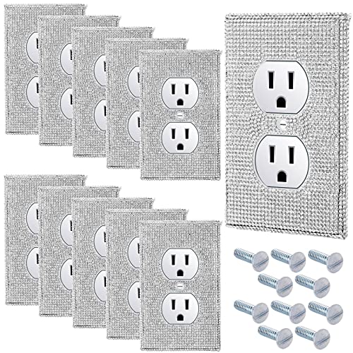 Kathfly 10 Pcs Silver Shiny Wall Plate Rhinestones Outlet Covers Decorative Bling Socket Covers for Outlets Glitter Home Socket Accessory for Room Home Lighting Accessories Decor Ornaments - Image 1