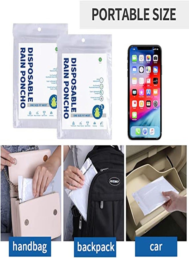 5-Pack Disposable Rain Ponchos for Adults, Clear Raincoat with Drawstring Hood and Elastic Sleeves, Ideal for Travel, Outdoor Activities, Hiking, and Emergencies (White) - Image 5