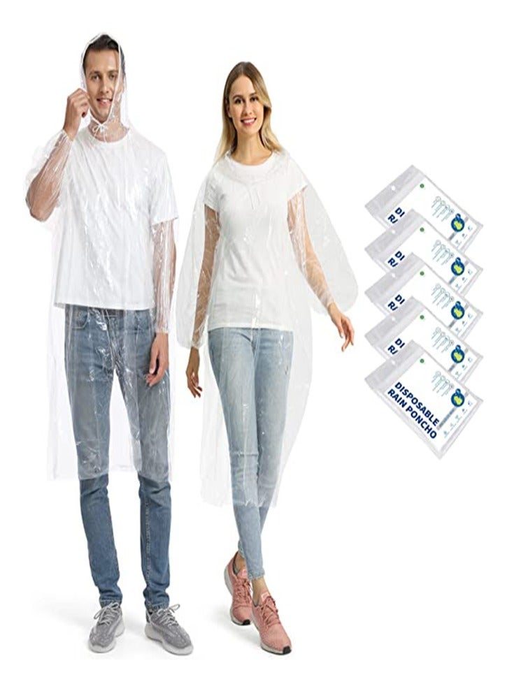 5-Pack Disposable Rain Ponchos for Adults, Clear Raincoat with Drawstring Hood and Elastic Sleeves, Ideal for Travel, Outdoor Activities, Hiking, and Emergencies (White) - Image 1