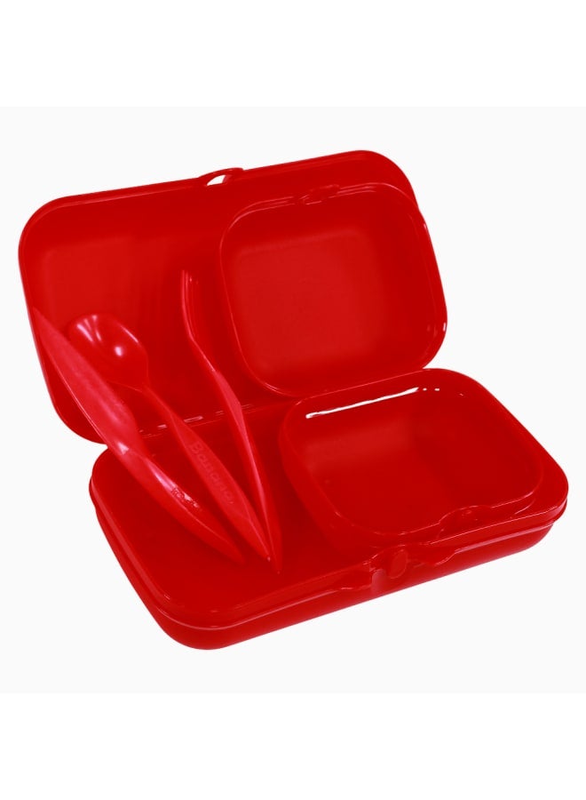 Red Plastic Lunch Box Set – (3-in-1 Easy Lock)