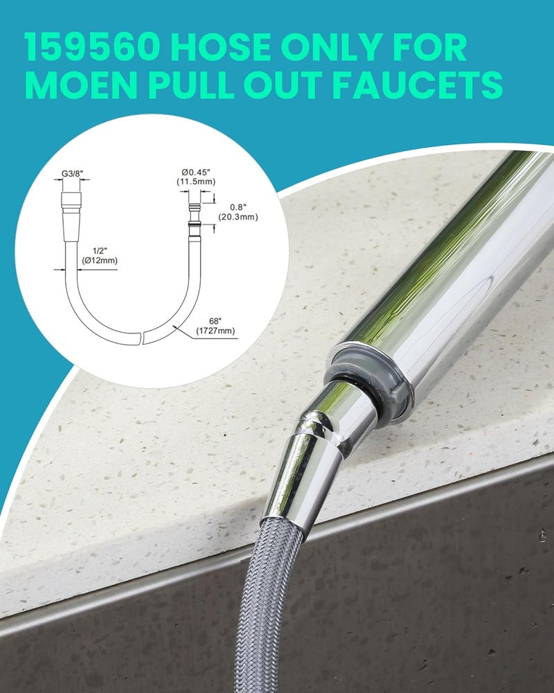 Arcora 159560 Replacement Hose Kit Compatible with Moen Pullout Style Kitchen Faucets, 68" Quick Connect Hose - Image 5