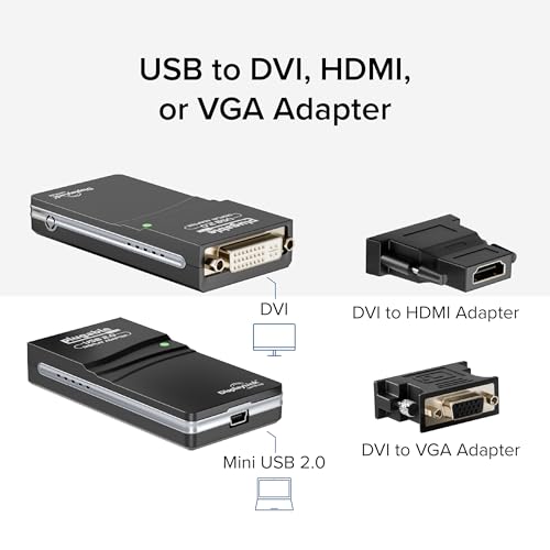 Plugable USB 2.0 to DVI, VGA, or HDMI Multi-Monitor External Video Graphics Card Adapter up to 1920x1080 Supports Windows 11, 10, 8.1, 7, XP, Mac, and ChromeOS - Image 2
