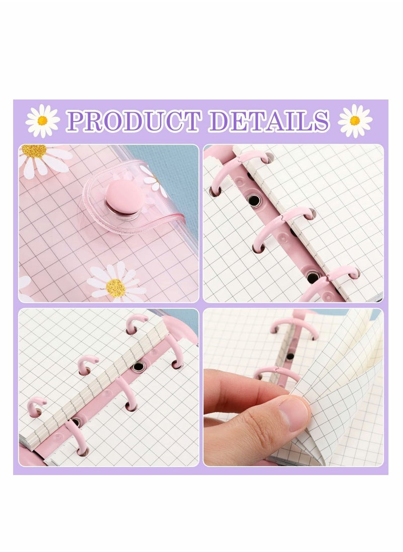 3 Ring Binder Covers 2Pcs Mini with Inner Paper Daisy PVC Notebook Loose Leaf Journal Round Protector  - Image 3