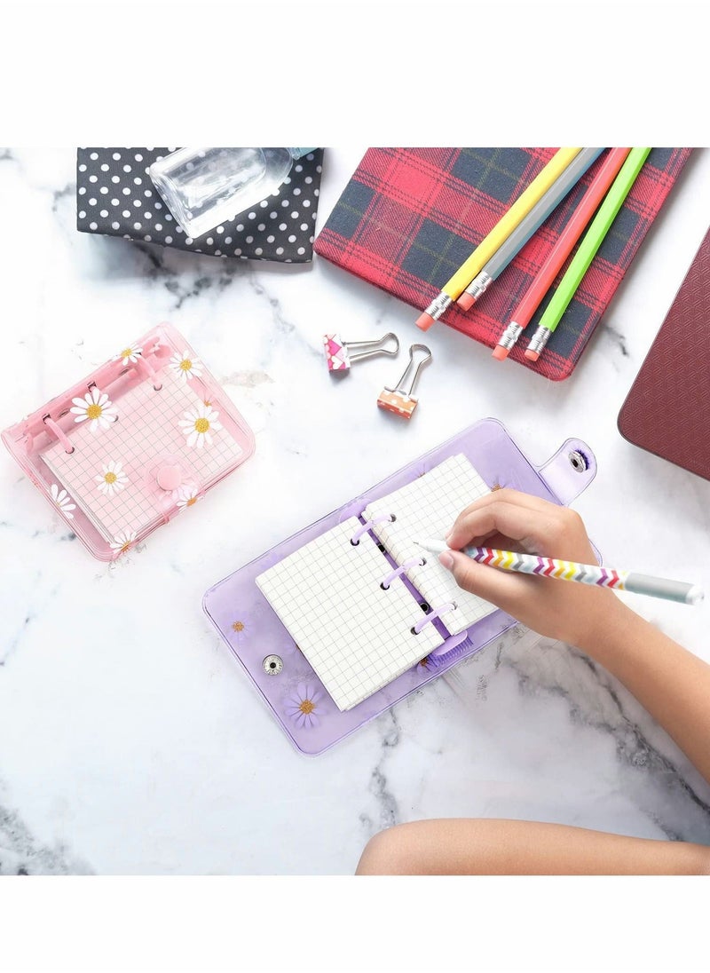 3 Ring Binder Covers 2Pcs Mini with Inner Paper Daisy PVC Notebook Loose Leaf Journal Round Protector  - Image 5