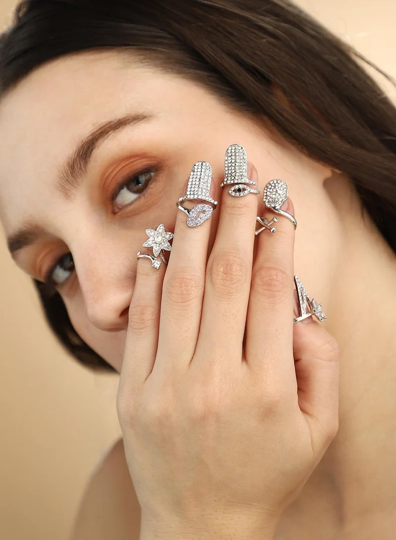 SOHI Women The Bling-Bloom Nail Ring Set | Metallic  Colour | Set Of 5 | One-Size | Artificial Stone Alloy Material | Adjustable Closure | Ring For Casual & Evening Wear