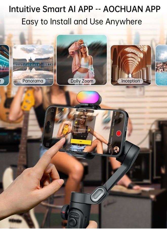 AOCHUAN AOCHUAN Smart XE KIT Gimbal, 3 Axis Image Stabilizer for Phone, Foldable Gimbal for Smartphone, with Zoom Slider, TikToka, YouTube, Vlogging Gimbal for iPhone and Android Devices  - Image 5