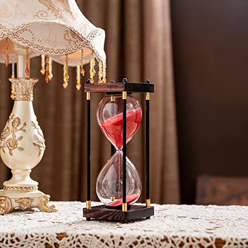 Lmzxmcy Large Sand Timer, Hourglass Timer 60 Minutes,Vintage Wooden Hour Glass Timer,Modern Home Kitchen Office Decoration (Red) - Image 4