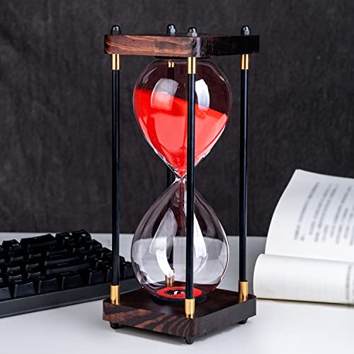 Lmzxmcy Large Sand Timer, Hourglass Timer 60 Minutes,Vintage Wooden Hour Glass Timer,Modern Home Kitchen Office Decoration (Red) - Image 1
