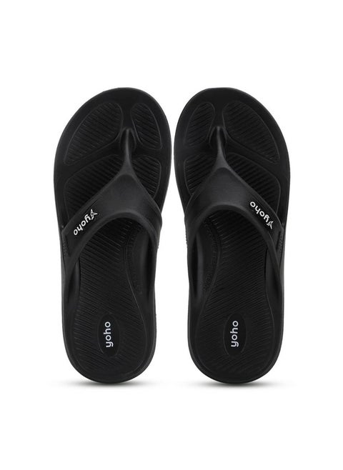 YOHO Drizzle Soft Slippers for Men | Mild Acupressure | Lightweight, Classic Black, UK 7