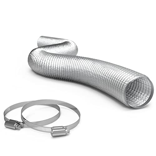 TerraBloom 4 Inch Aluminum Flex Duct - 8 FT Long, Flexible Ducting with 2 Clamps, 3 Layer HVAC Ventilation Air Hose - Great for Dryer, Grow Tent, Green Houses, Household HVAC Venting - Image 1