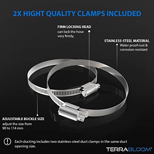 TerraBloom 4 Inch Aluminum Flex Duct - 8 FT Long, Flexible Ducting with 2 Clamps, 3 Layer HVAC Ventilation Air Hose - Great for Dryer, Grow Tent, Green Houses, Household HVAC Venting - Image 3