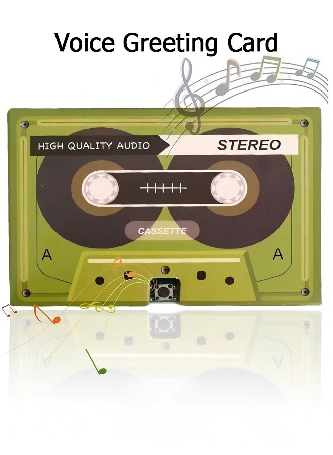 Wffo Voice Greeting Card – 60 Second Recordable Audio Card with Playback – Retro Cassette Talking Sound Card – Personalized Voice Message Greeting for Birthday, Wedding, Anniversary, Special Occasions – Green - Image 1