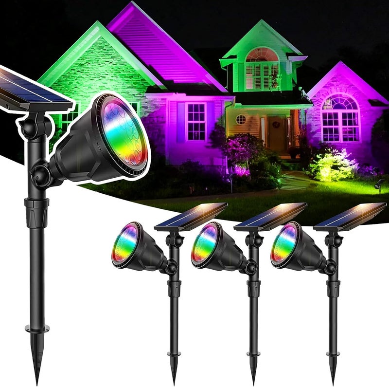 JSOT 4 Pack Halloween Solar Spot Lights Outdoor- RGB Solar Lights Outdoor Waterproof Color Changing Spotlights Christmas Decor, Outside Landscape Lighting for Yard Driveway Tree - Image 1