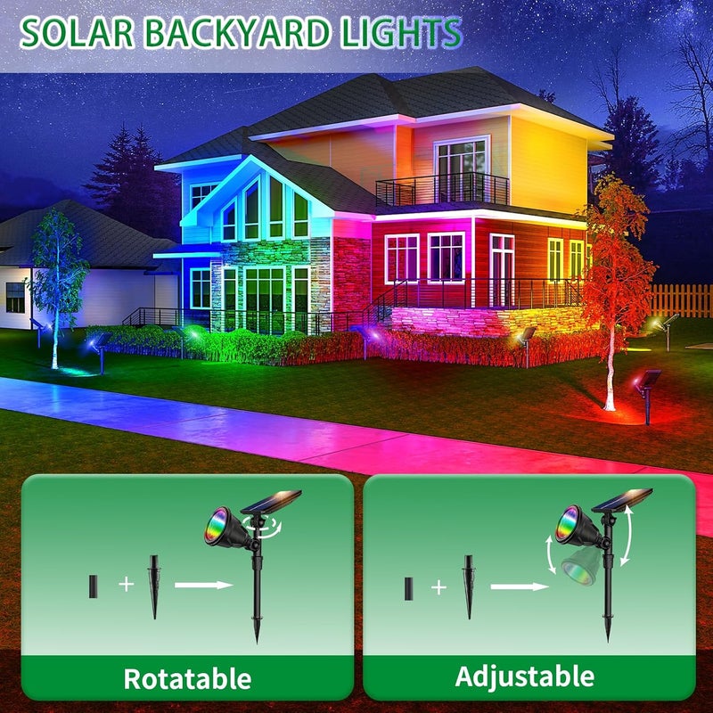 JSOT 4 Pack Halloween Solar Spot Lights Outdoor- RGB Solar Lights Outdoor Waterproof Color Changing Spotlights Christmas Decor, Outside Landscape Lighting for Yard Driveway Tree - Image 4
