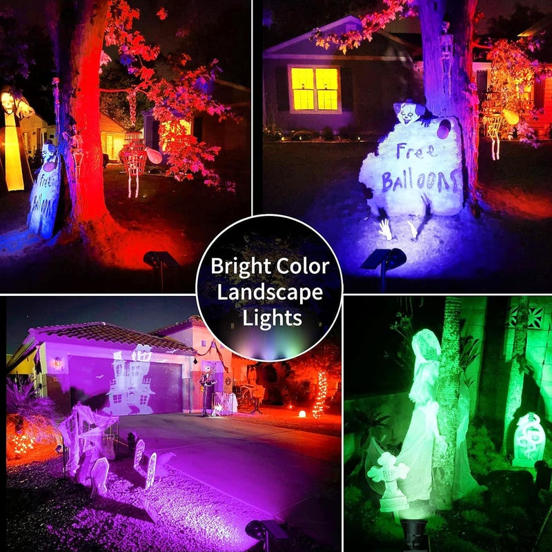JSOT 4 Pack Halloween Solar Spot Lights Outdoor- RGB Solar Lights Outdoor Waterproof Color Changing Spotlights Christmas Decor, Outside Landscape Lighting for Yard Driveway Tree - Image 5