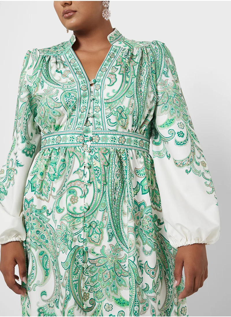 Khizana Plus size long printed dress with bow tie detail