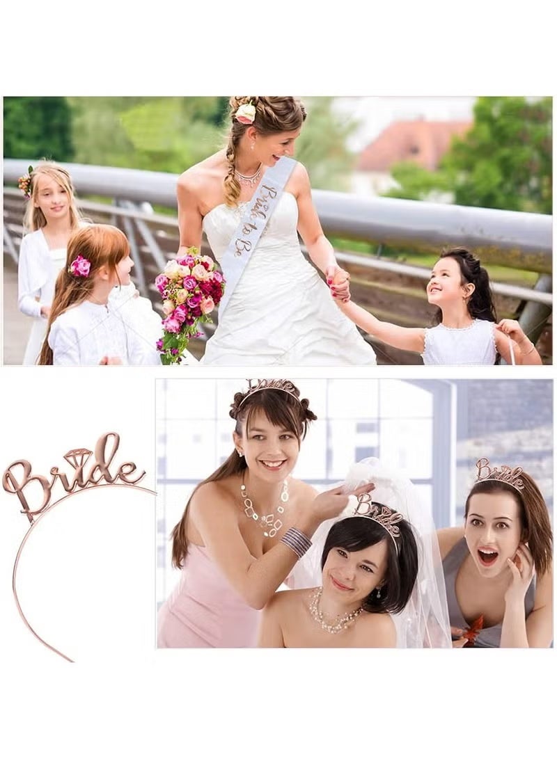 طقم مستلزمات العروس Bride to Be - طرحة عروس + وشاح ساتان + طوق رأس وردي ذهبي - 3 قطع لحفلات توديع العزوبية والخطوبة وتصوير العروس - Image 4