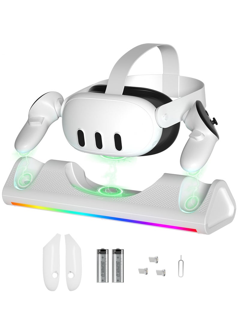 Charging Dock for Meta/Oculus Quest 3, Fast Charging Station for Meta Quest 3 Headset Controllers and Other USB Device VR Accessories, RGB Charging Stand with Rechargeable Batteries - Image 1