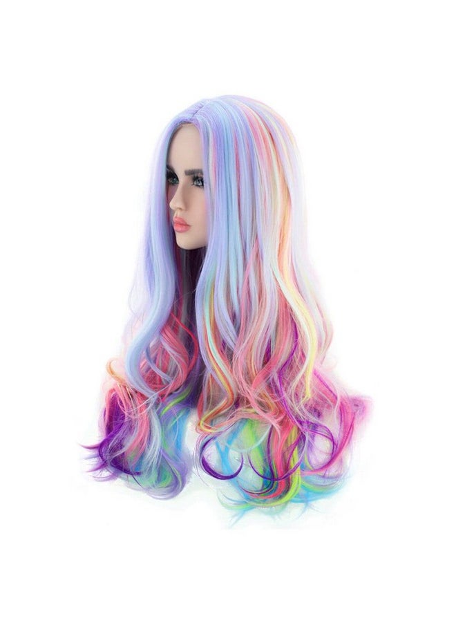 MAGQOO Rainbow Wig For Women Multi Color Wig Long Curly Wavy Colorful Wig Side Part Cosplay Costume Party Wig  - Image 5