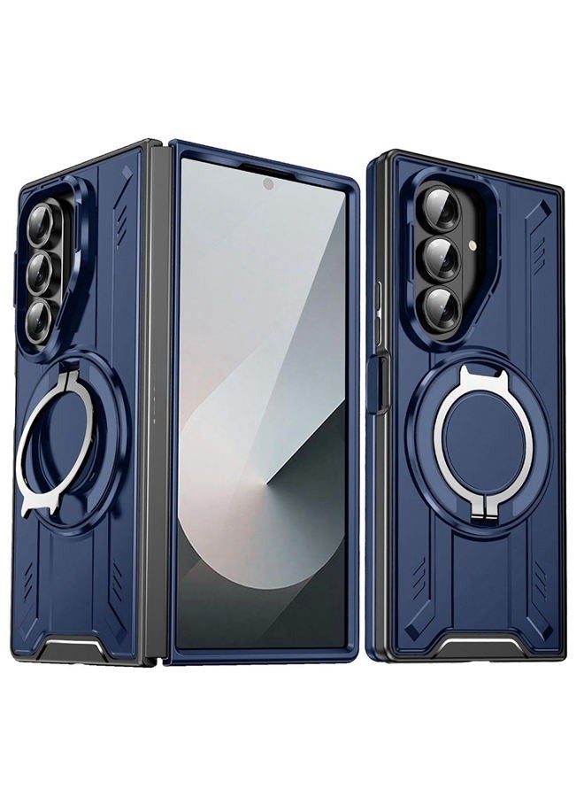 Case for Samsung Z Fold 7, Circular Phone Holder，Raised Camera Lens Protection，Hard Military Grade Cover，Premium Fashion Shockproof Samsung Z Fold 7 Case，Blue