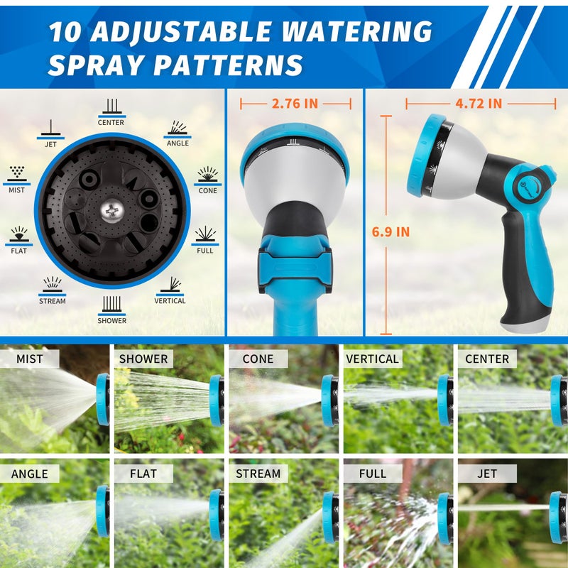AUTOMAN Garden Hose Nozzle - 10 Adjustable Spray Patterns, Thumb Flow Control Hose Sprayer, Water Hose Spray Nozzle for Plants Watering, Car Washing, Window Cleaning, Pets Bathing, Outdoor Fun, Blue - Image 2