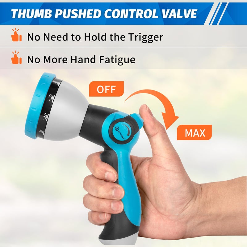AUTOMAN Garden Hose Nozzle - 10 Adjustable Spray Patterns, Thumb Flow Control Hose Sprayer, Water Hose Spray Nozzle for Plants Watering, Car Washing, Window Cleaning, Pets Bathing, Outdoor Fun, Blue - Image 4