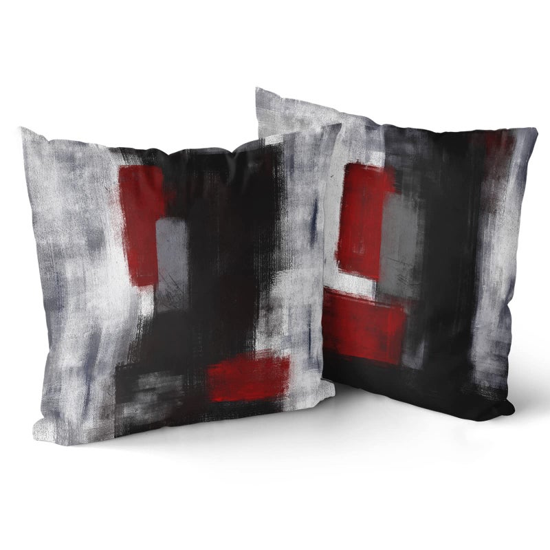 Giwawa Red and Black Throw Pillow Covers - Grey Abstract Art Painting Pillowcase Modern Decorative Cushion Cover for Sofa Bedroom Living Room DÃ©cor 18 x 18 Inch Set of 2 - Image 1