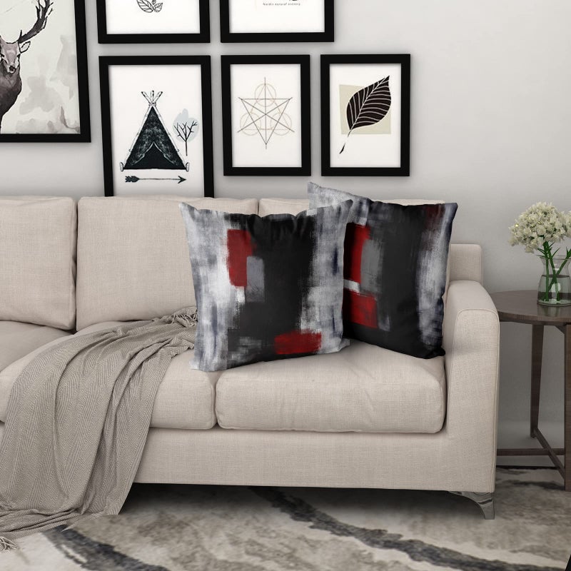 Giwawa Red and Black Throw Pillow Covers - Grey Abstract Art Painting Pillowcase Modern Decorative Cushion Cover for Sofa Bedroom Living Room DÃ©cor 18 x 18 Inch Set of 2 - Image 2