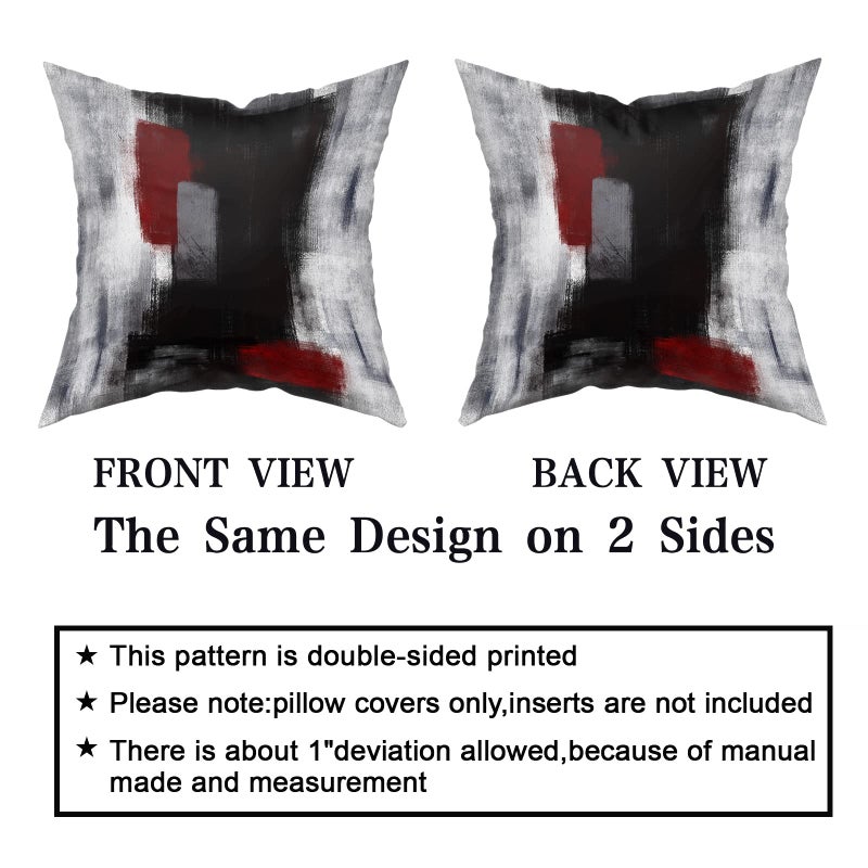 Giwawa Red and Black Throw Pillow Covers - Grey Abstract Art Painting Pillowcase Modern Decorative Cushion Cover for Sofa Bedroom Living Room DÃ©cor 18 x 18 Inch Set of 2 - Image 4