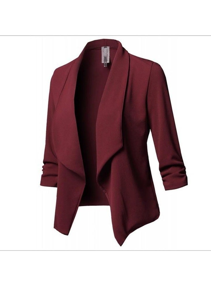 KUYING New Slim Fitting Long Sleeved Pleated Solid Color Versatile Small Suit Jacket 