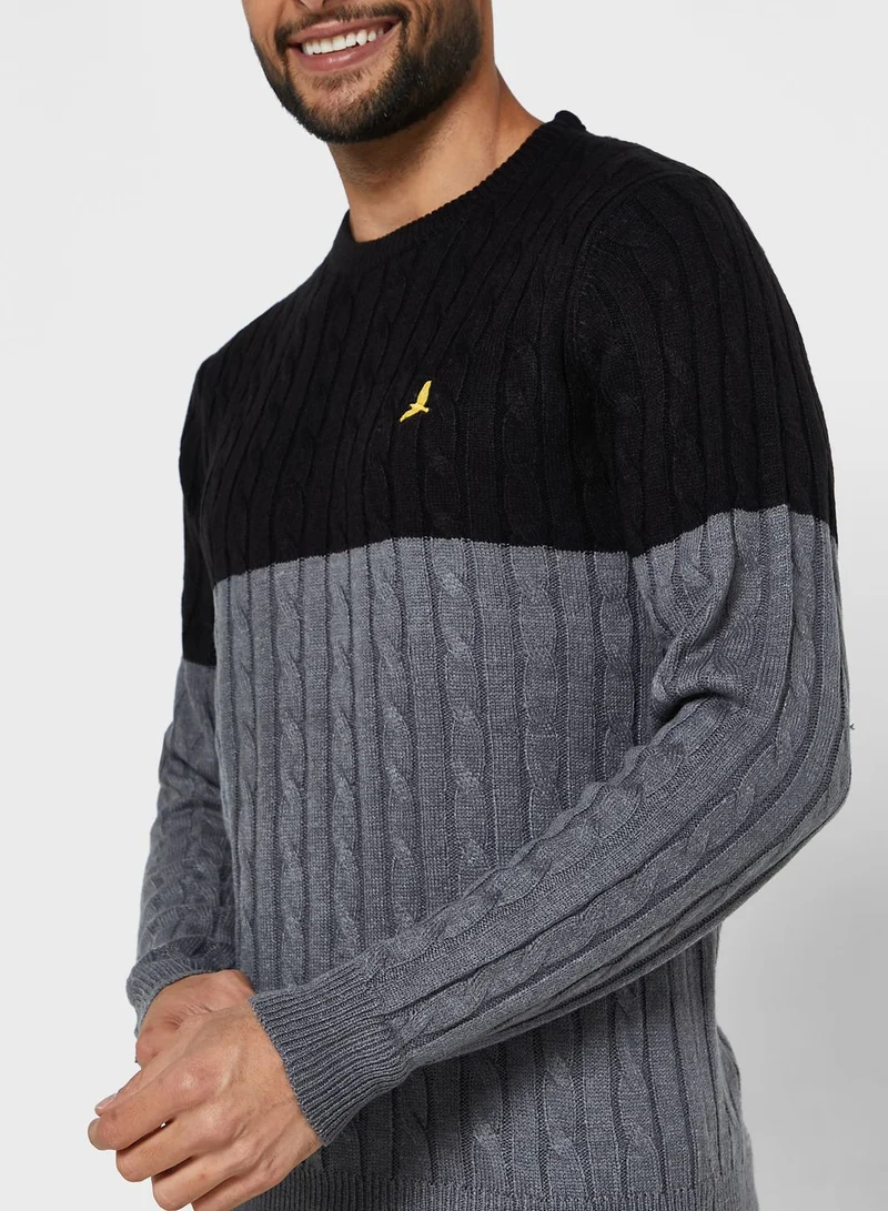 BRAVE SOUL Crew Neck Color Block Jumper