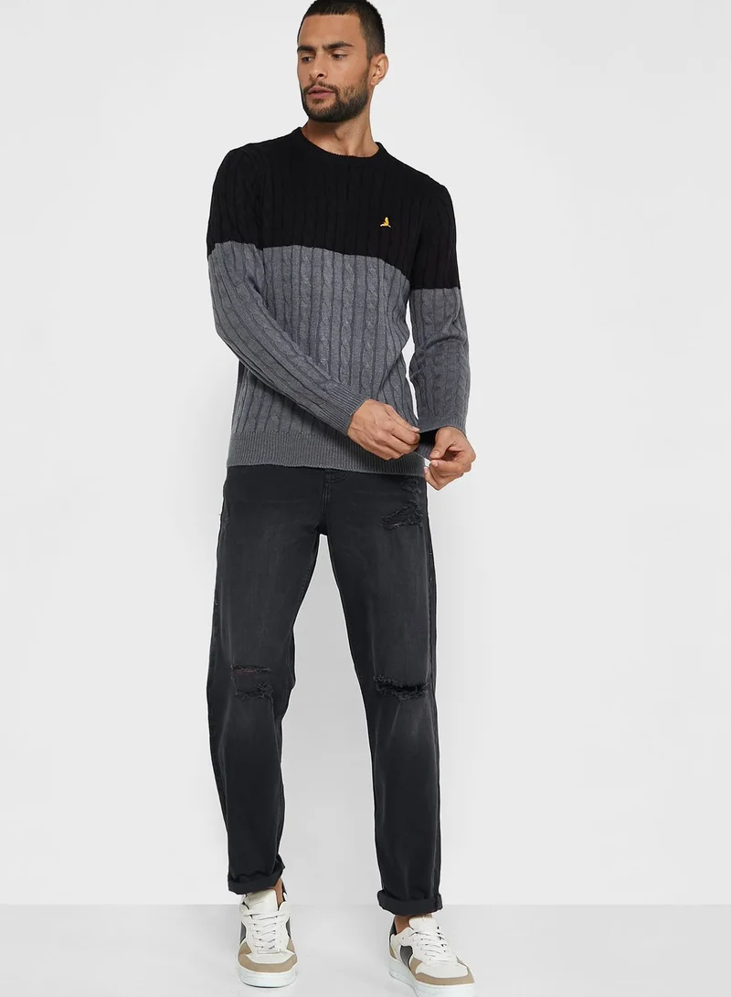 BRAVE SOUL Crew Neck Color Block Jumper