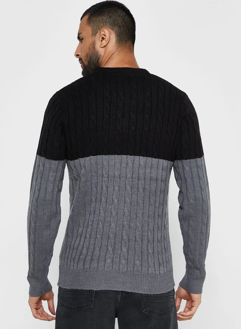 BRAVE SOUL Crew Neck Color Block Jumper