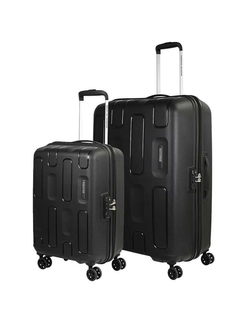 American Tourister ellipso suitcase, 2pc set (55 + 79 cm), 4 spinner wheels, hard top, polypropylene, black|lightweight|scratch resistant texture|shoe & laundry bag|tsa lock - 3 years international warranty