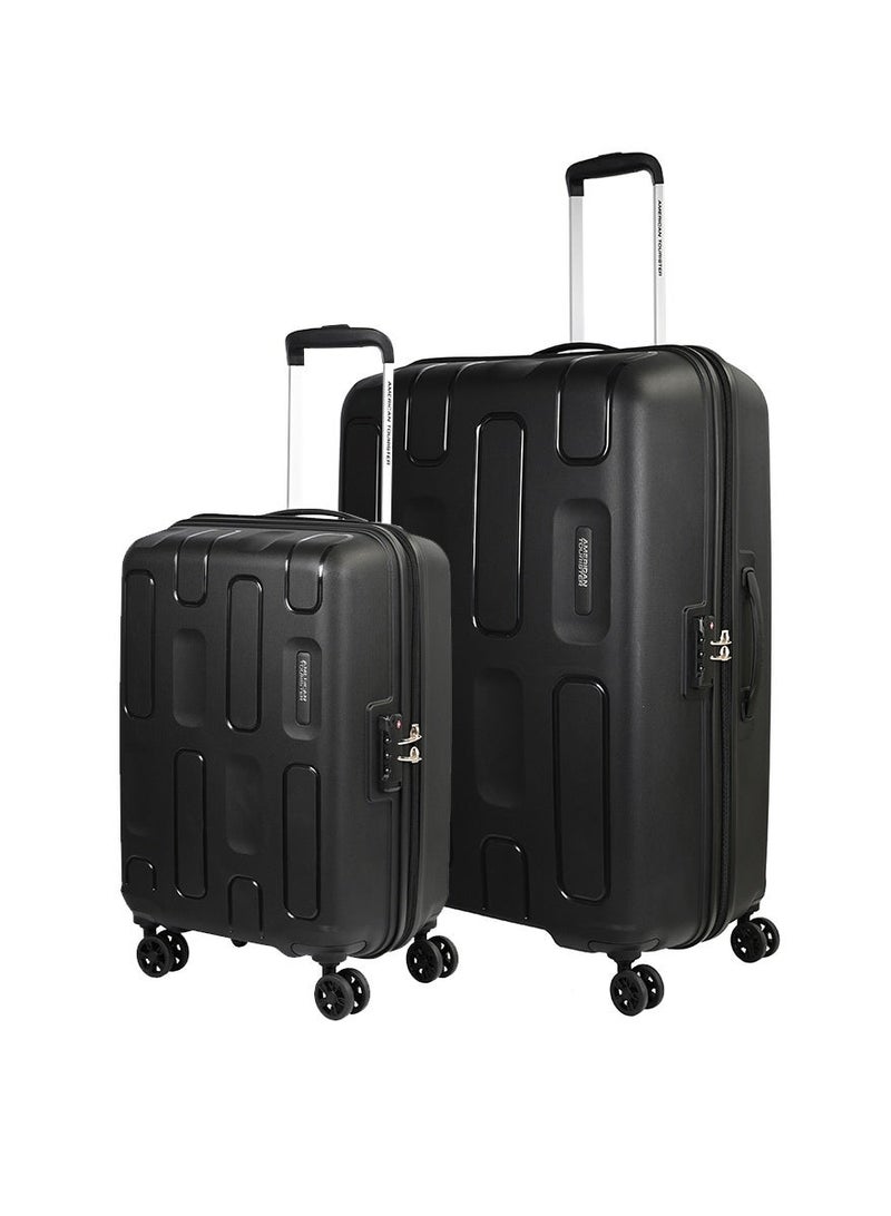 AMERICAN TOURISTER ellipso suitcase, 2pc set (55 + 79 cm), 4 spinner wheels, hard top, polypropylene, black|lightweight|scratch resistant texture|shoe & laundry bag|tsa lock - 3 years international warranty - Image 1