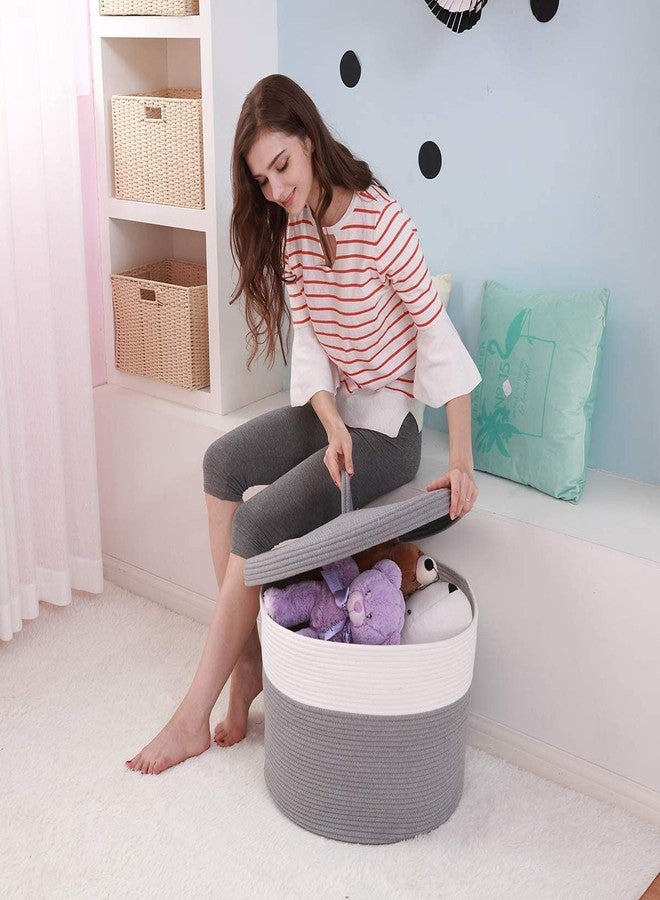 HOME FIESTA THE FIRST HOME DECOR Storage Basket with Lid, Cotton Rope Storage Baskets, Laundry Hamper, Toy Bin, for Toys Towels Blankets Storage in Living Room Baby Nursery (LD8) - Image 3