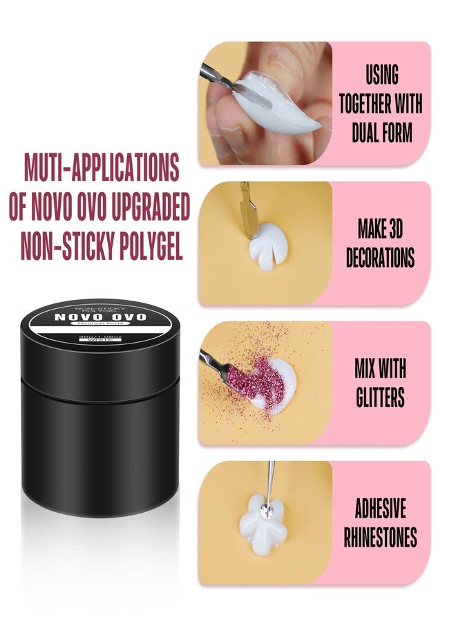 NOVO OVO Upgraded NON-STICKY Polygel Solution Procedure Set, White and Pink non-sticky Poly Gel, Dual-Ended Nail Pen, Extra Slim Nail File, Easy to Use Together with Toe or Hand Nail Dual Forms - Image 3