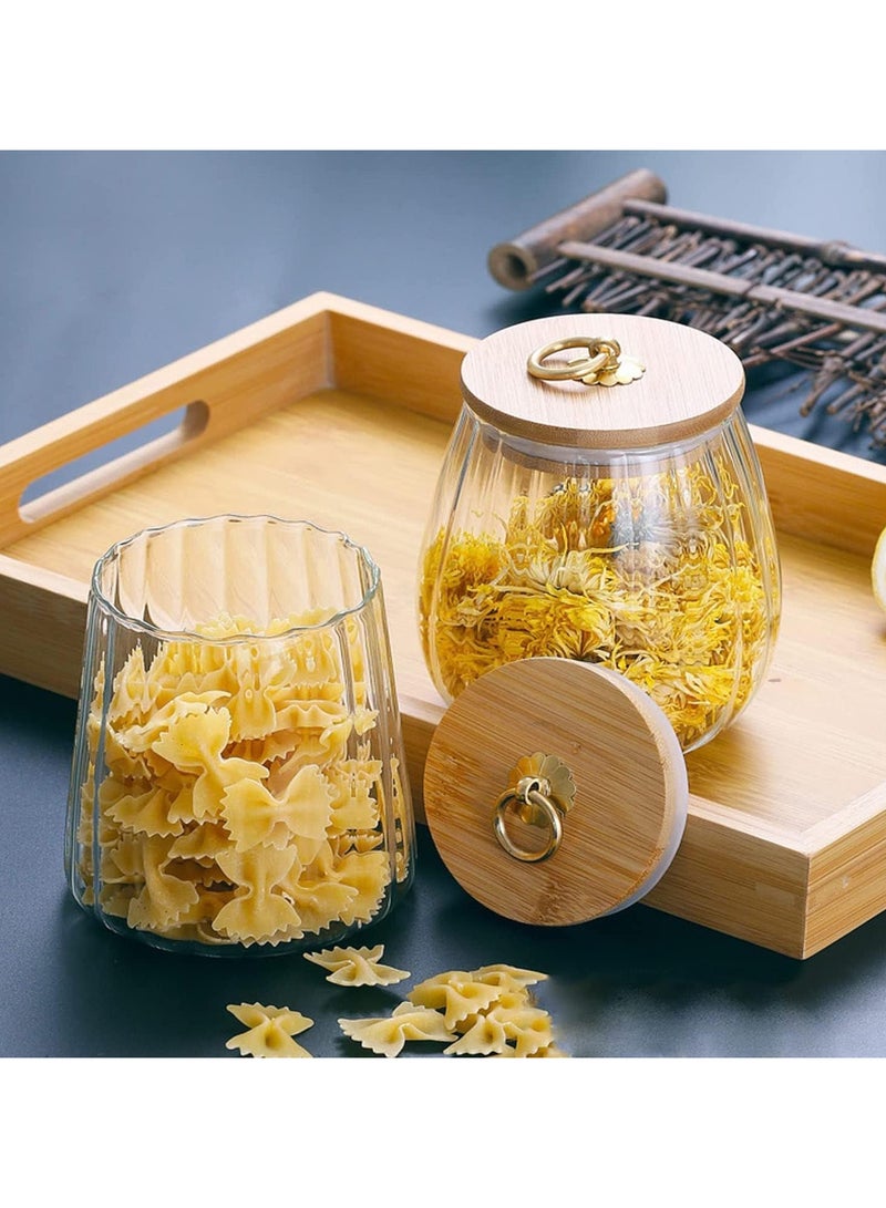 AUTOYSUR Glass Storage Jars with Airtight Lids, Decorative Coffee Bar Container with Airtight Bamboo Lid Metal Ring Canisters Sets for Home Kitchen Storing Candy, Cookie, Nuts, Oatmeal (Oval+Taper, 4pcs)  - Image 3