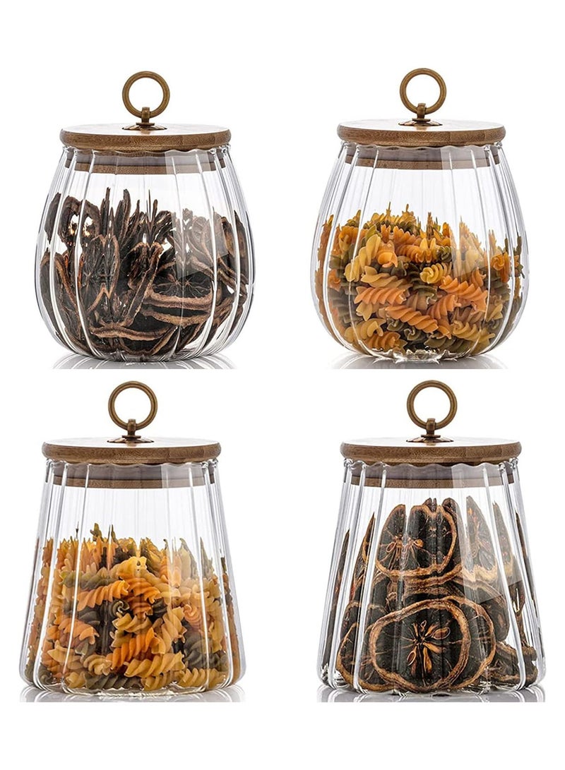 AUTOYSUR Glass Storage Jars with Airtight Lids, Decorative Coffee Bar Container with Airtight Bamboo Lid Metal Ring Canisters Sets for Home Kitchen Storing Candy, Cookie, Nuts, Oatmeal (Oval+Taper, 4pcs)  - Image 1