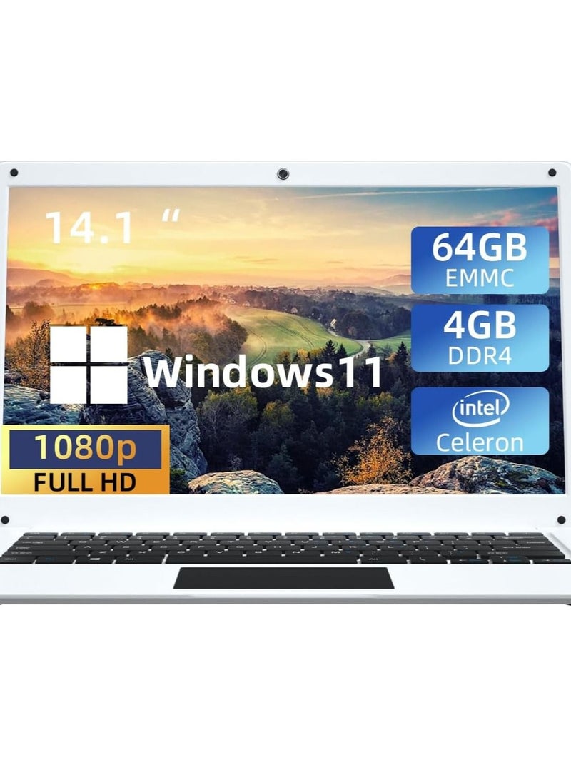 Generic - SECURITY CITY 14.1'' Windows 11 Laptop, Intel Celeron N3450, 1920x1080 FHD IPS Display, Ultra Slim Notebook PC, with 4GB RAM 64GB EMMC, BT4.2, Work Study Computer - Image 1