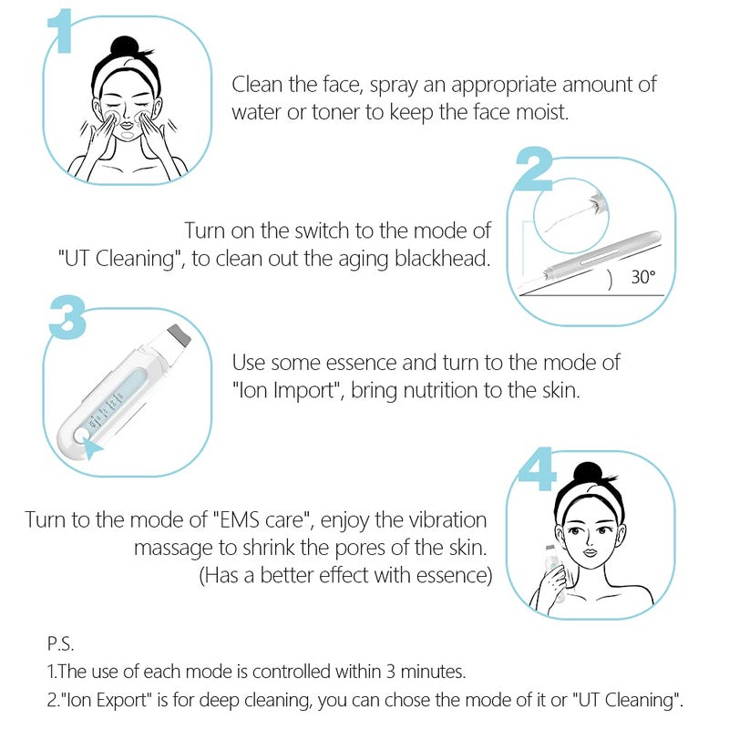 Xawy Skin Scrubber Skin Spatula Blackhead Remover Cleaner with 4 Modes Waterproof USB Charger for Facial Deep Cleansing 2021 Newest Version - Image 5