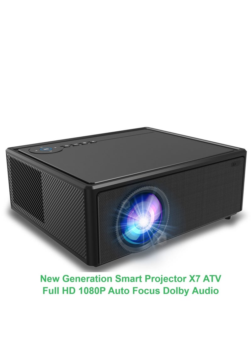 Xnano Smart Projector X7 ATV Full HD 1080P New Generation Multifunctional Auto Focus / Electric Focus 4-Point Keystone Correction / Dolby Audio / Dual Stereo Speaker / 600 ANSI Lumens / Multiple Compatible Interfaces. HD: Game machine, TV BOX, Laptop; USB: Mouse, Keyboard, U-Disk; EARPHONE: Earphones, Audio device, Speaker; AV: DVD, TV BOX - Image 1