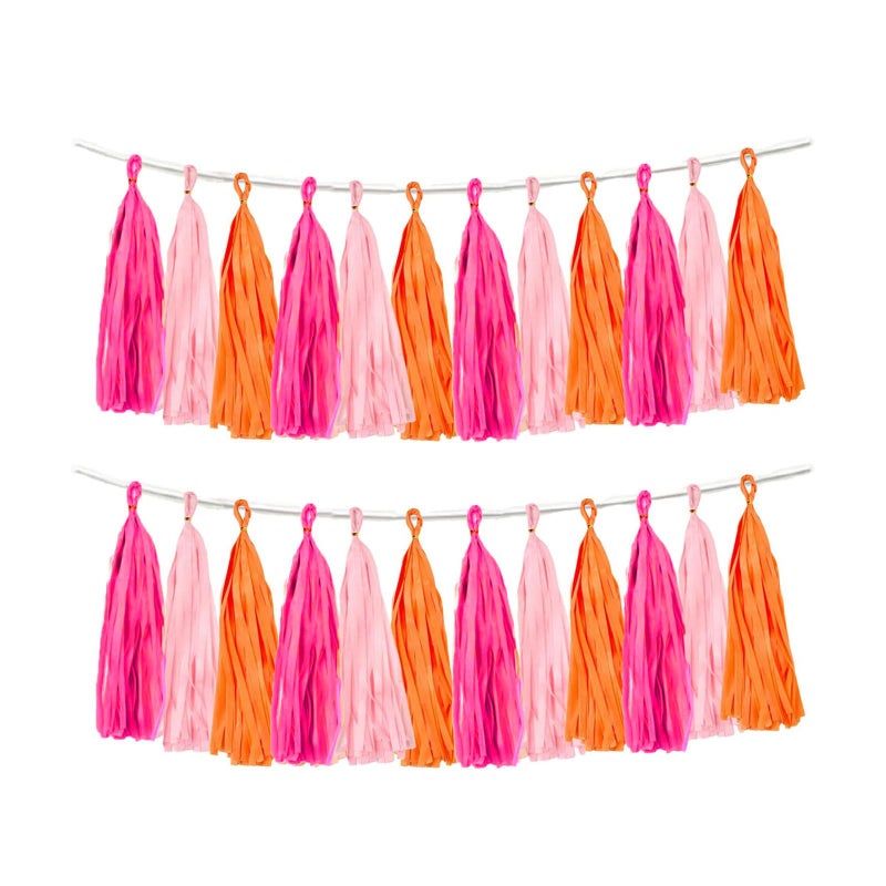 Aimto Rose red Pink and Orange Tassel Garland Banner Paper Tassels for Party Decorations,Pack of 15 - Image 1