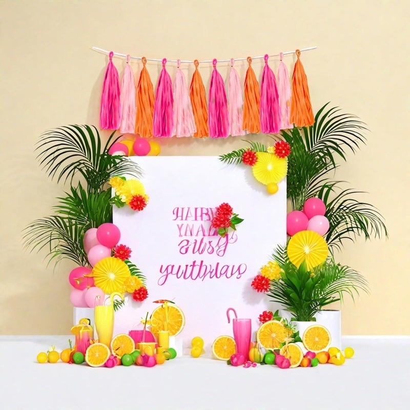 Aimto Rose red Pink and Orange Tassel Garland Banner Paper Tassels for Party Decorations,Pack of 15 - Image 3