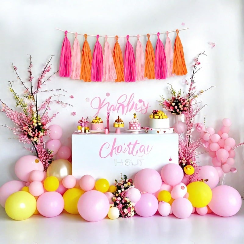 Aimto Rose red Pink and Orange Tassel Garland Banner Paper Tassels for Party Decorations,Pack of 15 - Image 5